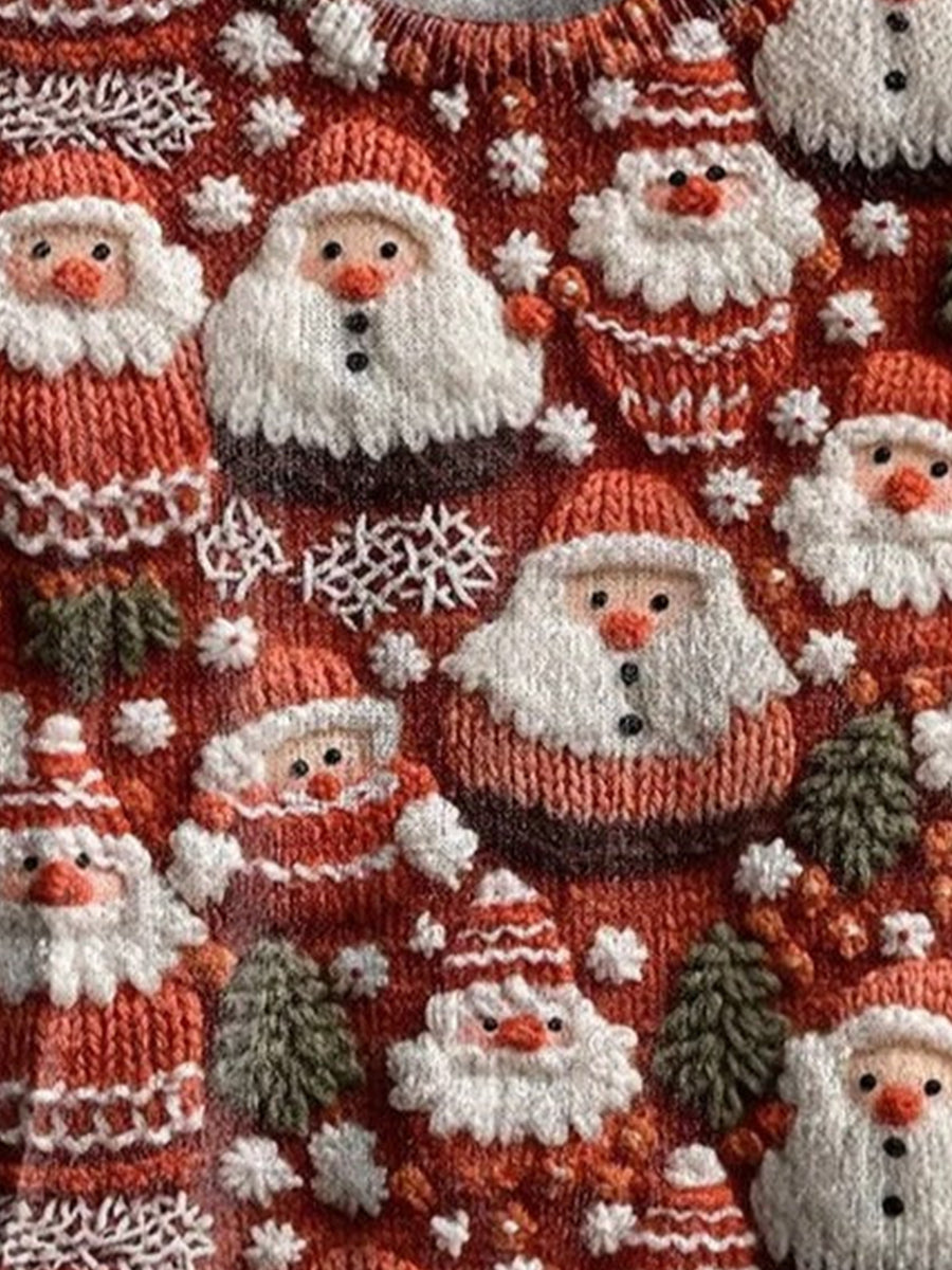 Crew Neck Casual Loose Glitter Santa Claus Sweater