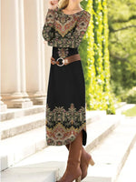 Elegant Round Neck Long Sleeve Ethnic Dress