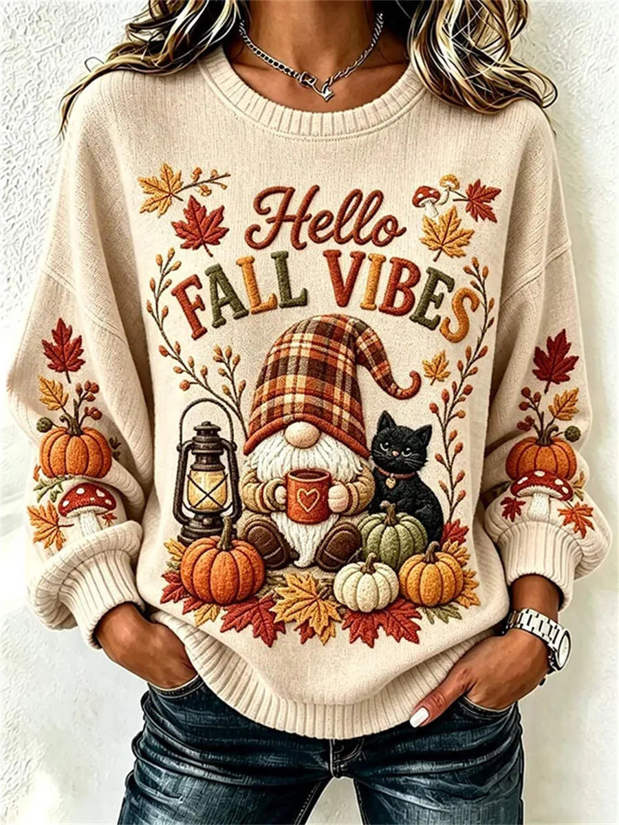 Casual Cat Crew Neck Long Sleeve Sweatshirt