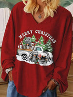 Merry Christmas Printed Women's V-neck T-shirt