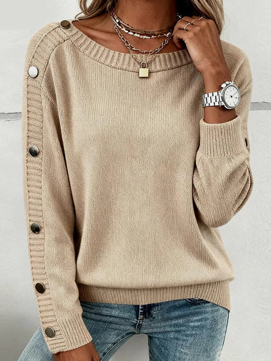 Brown Plain Round Neck Long Sleeve Sweater
