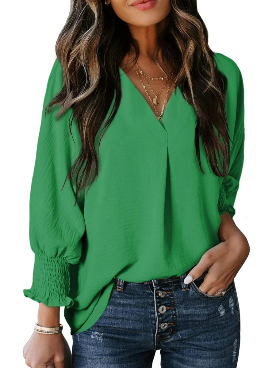 Casual 3/4 Sleeve V Neck Loose Fit Basic Tees