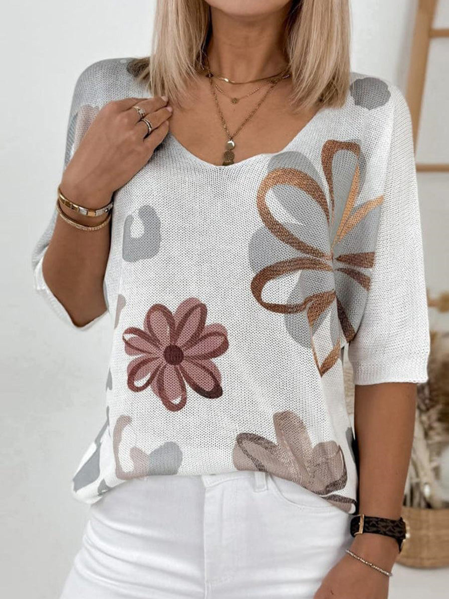 Casual White V-neck Half Sleeve Top