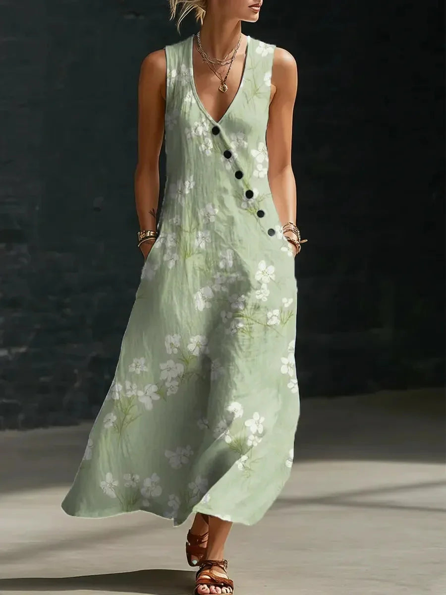 Women's Floral Pattern Art Print Casual Sleeveless Dress