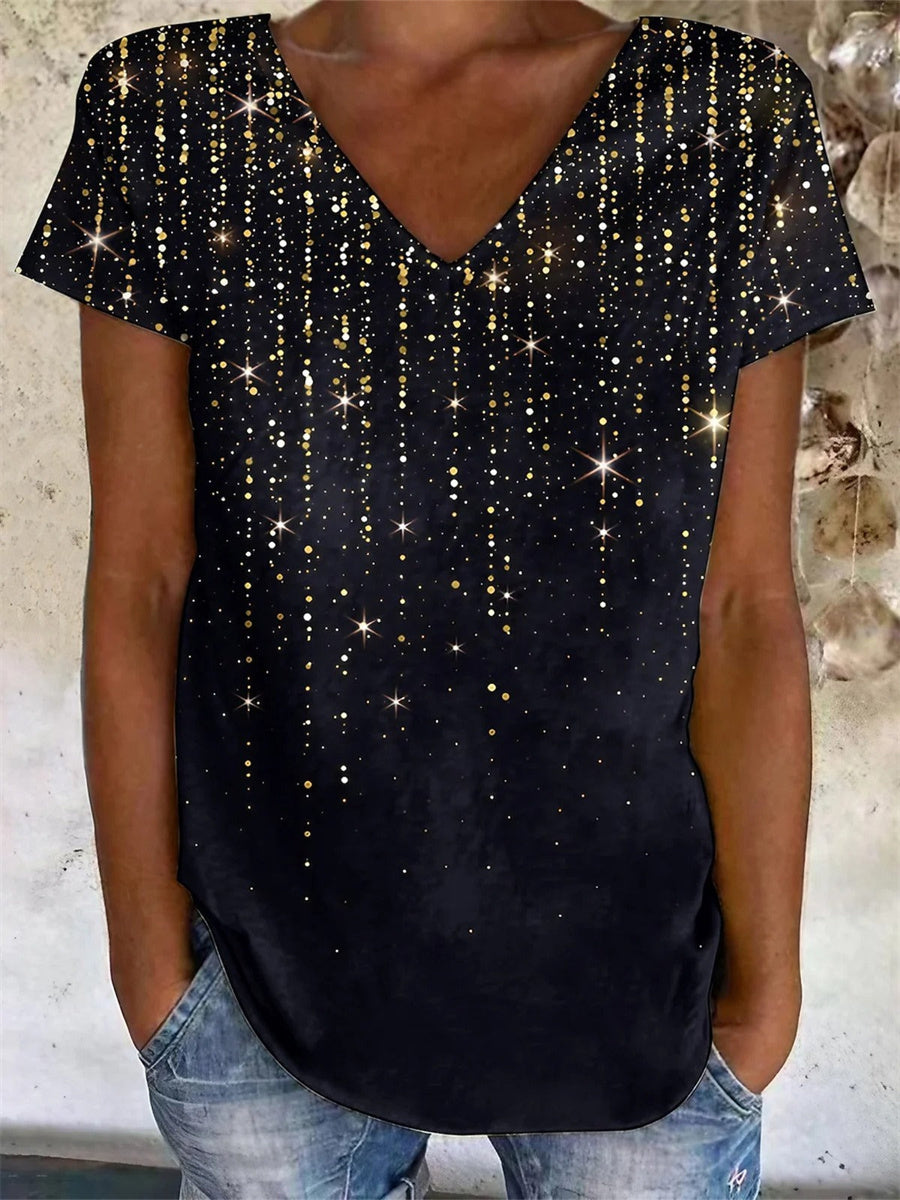 Casual Black V Neck Loose T-Shirt