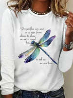 Comfy Dragonfly Print Round Neck Long Sleeve Top