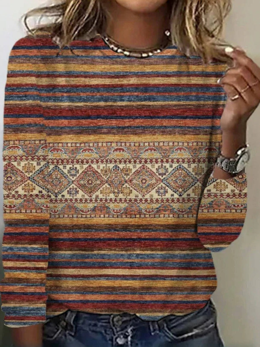 Vintage Ethnic Striped T-Shirt