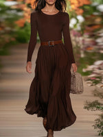 Brown Long Sleeve Plain Maxi Dress