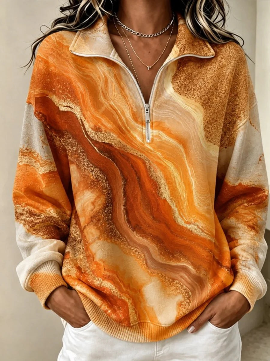 Casual Ombre Half Open Collar Long Sleeve Sweatshirt