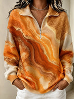 Casual Ombre Half Open Collar Long Sleeve Sweatshirt