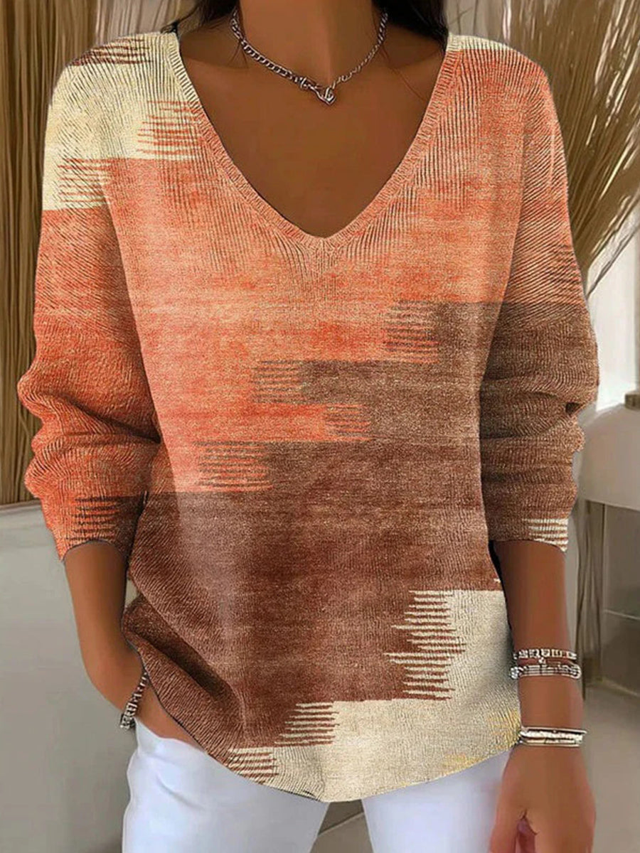 Vintage Casual V-neck Long Sleeve Sweater