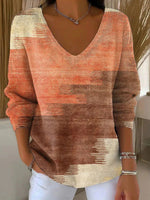 Vintage Casual V-neck Long Sleeve Sweater