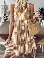 Striped Printed Crew Neck Sleeveless Tank A-Line Dress