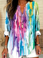 Blue V-Neck Long Sleeve Top