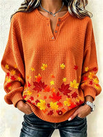 Casual Maple Leaf Henley Collar Long Sleeve Sweatshirt