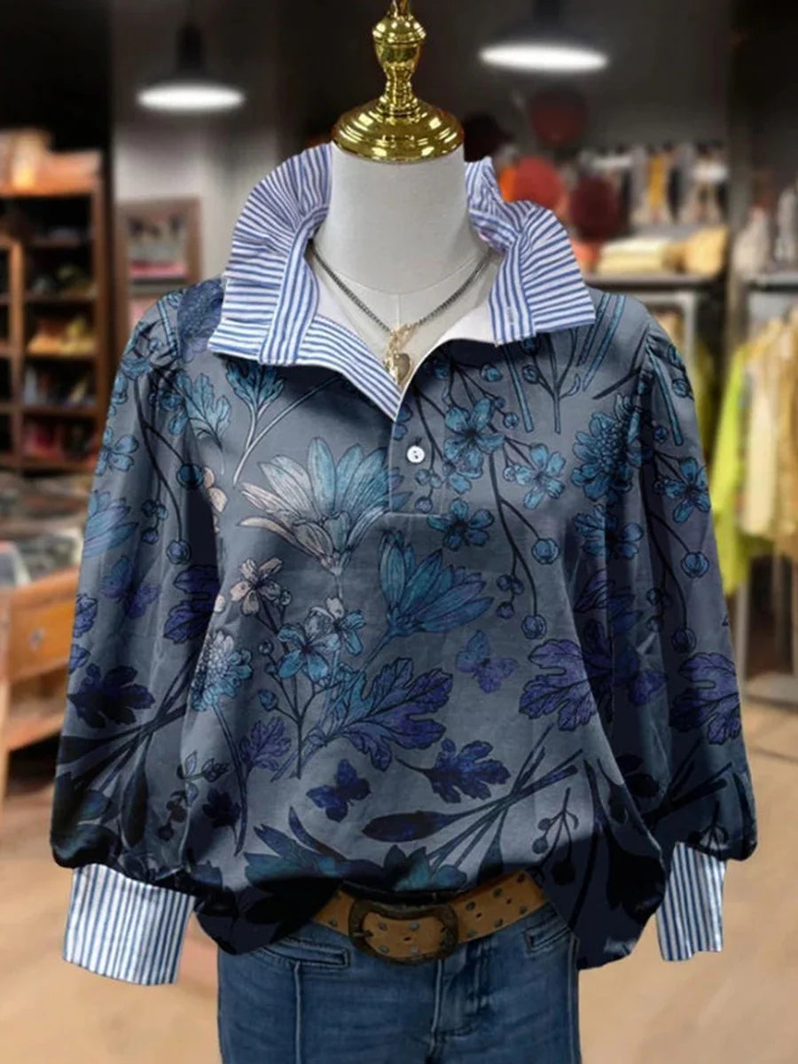 Vintage Floral Print Long Sleeve Blouse
