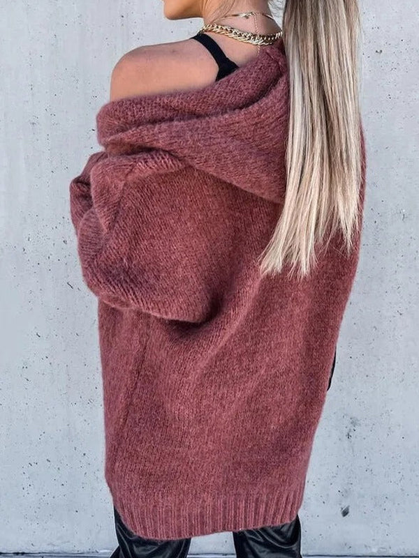 Red Casual Tops Long Sleeve Solid Sweater