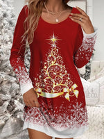 Winter Christmas Round Neck Printed Casual Dresses