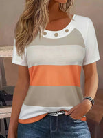 Casual Colour Block Round Neck Short Sleeve T-Shirt