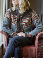 Women's Knitted Fair Isle Diamond Pattern Cardigan