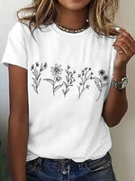 Casual Floral Print Round Neck Short Sleeve T-Shirt