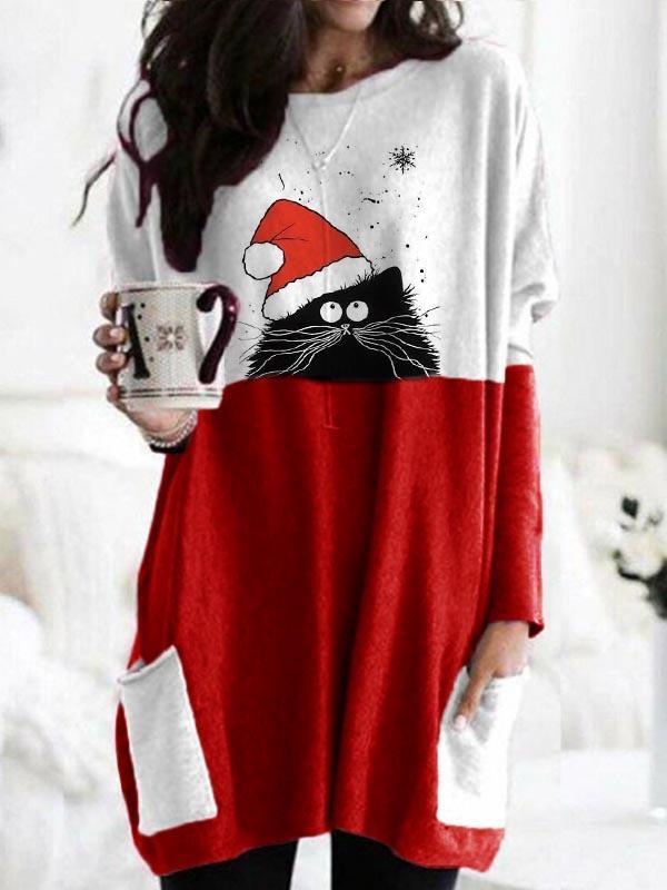 Red Casual Graphic Tops Round Neck Long Sleeve Animal Printed Sweatshirts
