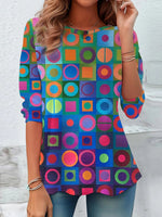 Special Round Neck Long Sleeve Multicolor Top