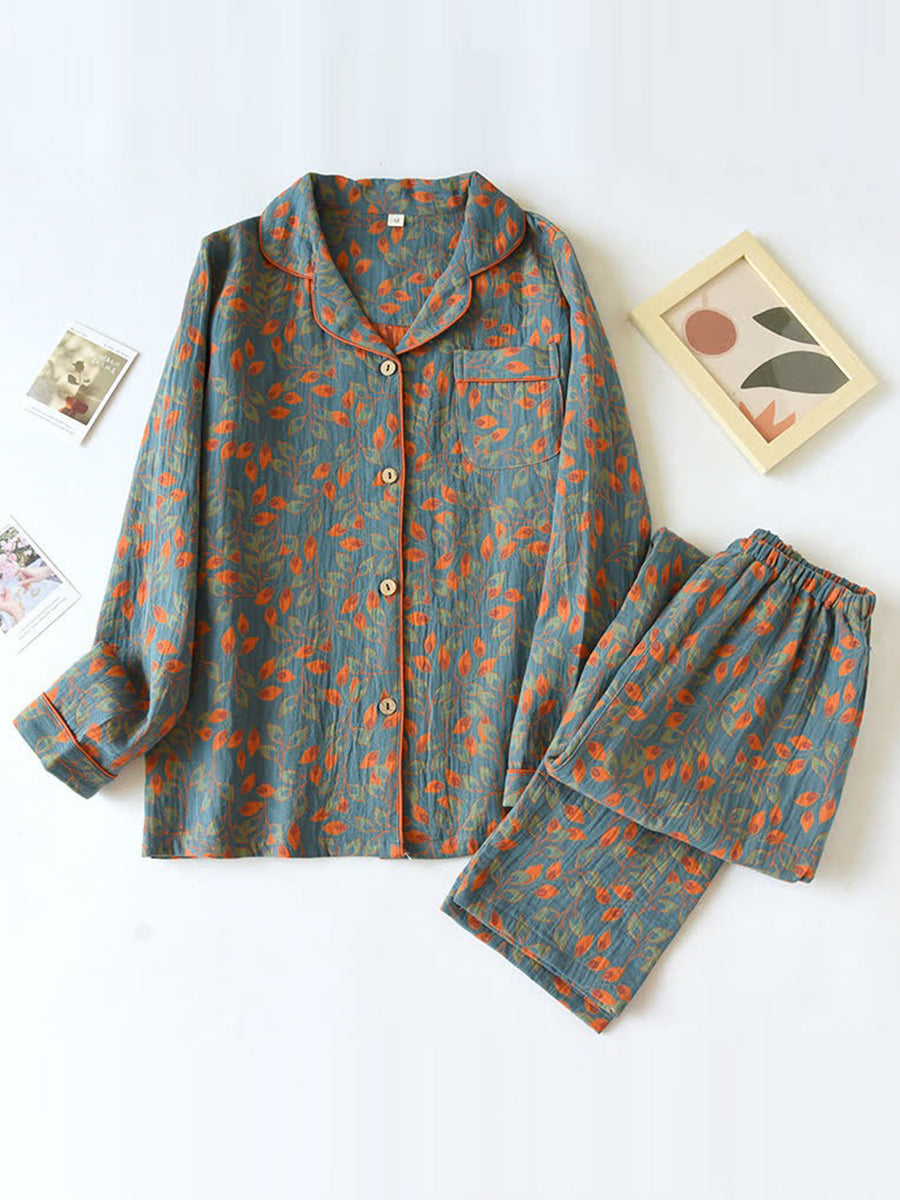 Feather Pattern Pure Cotton Loungewear Set