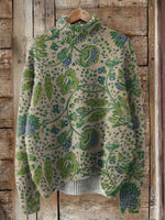 Floral Art Print Knitted Turtleneck Sweater