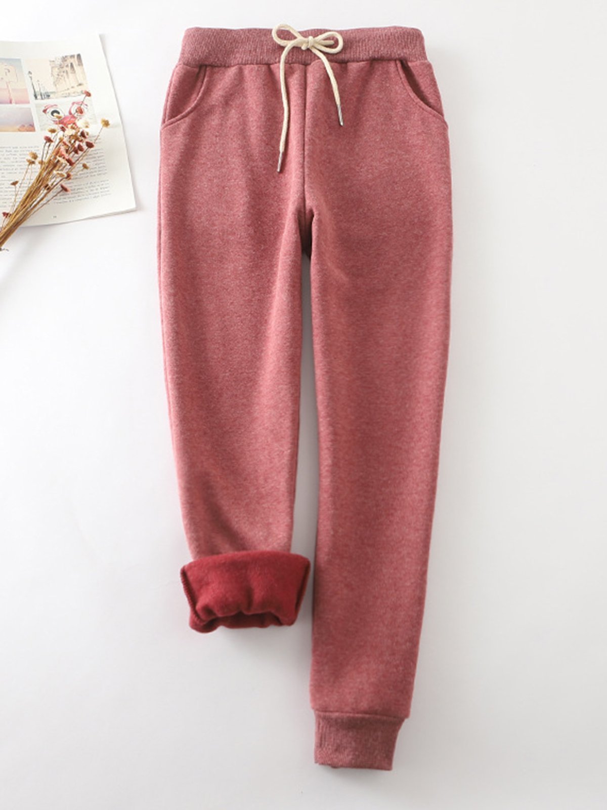 Casual Elastic Solid Casual Warm Pants