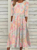 Casual Vintage Round Neck 3/4 Sleeve Dress