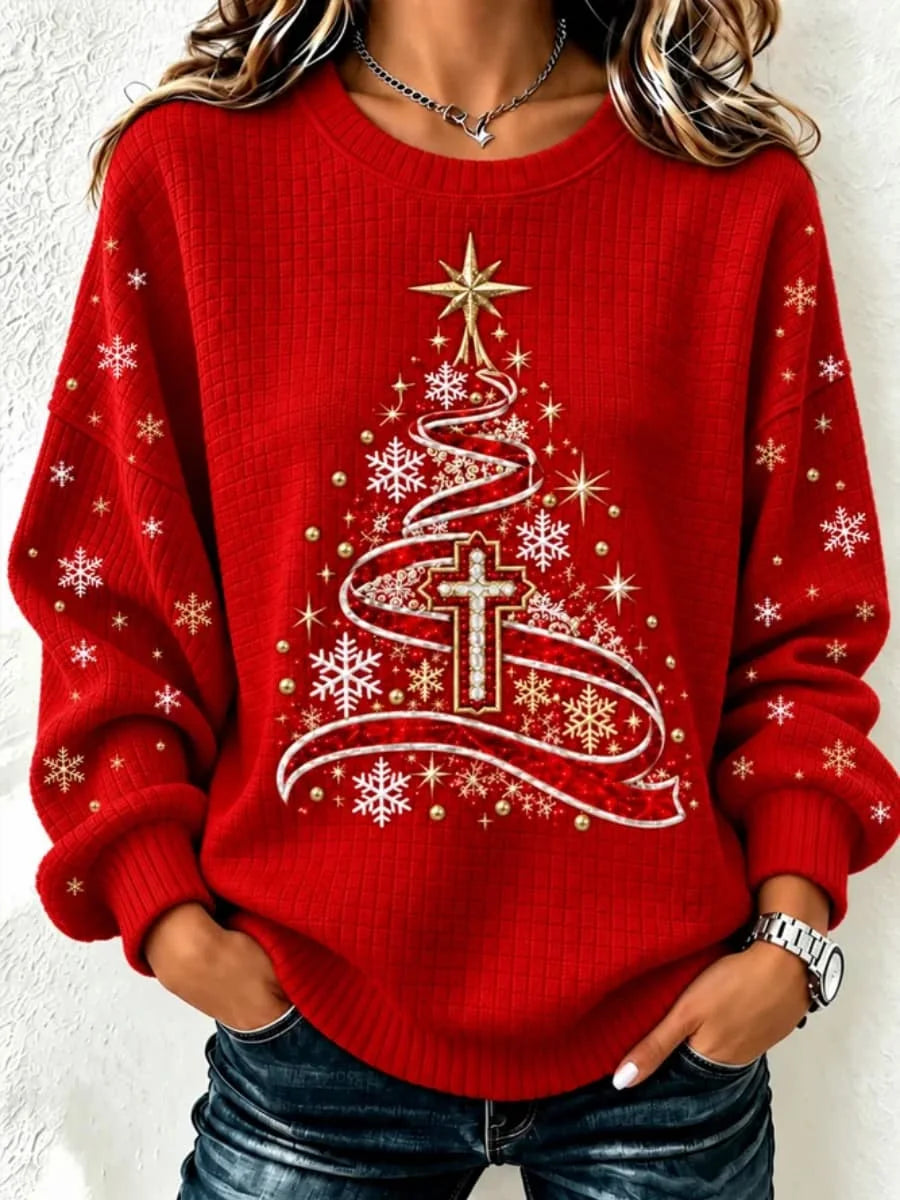 Casual Snowflake Crew Neck Long Sleeve Sweatshirt
