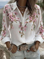 Vintage Floral Print Long Sleeve Blouse