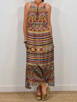 Women's Retro Ethnic Totem Art Print Sleeveless Pocket Dress