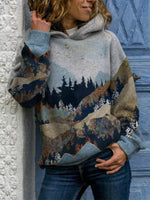 Mountain Treetop Print Hooded Sweatshirt