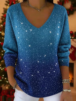 Christmas Gradient V-neck Long Sleeve Sweater