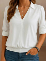 Casual Solid Colour Long Sleeve White Blouse