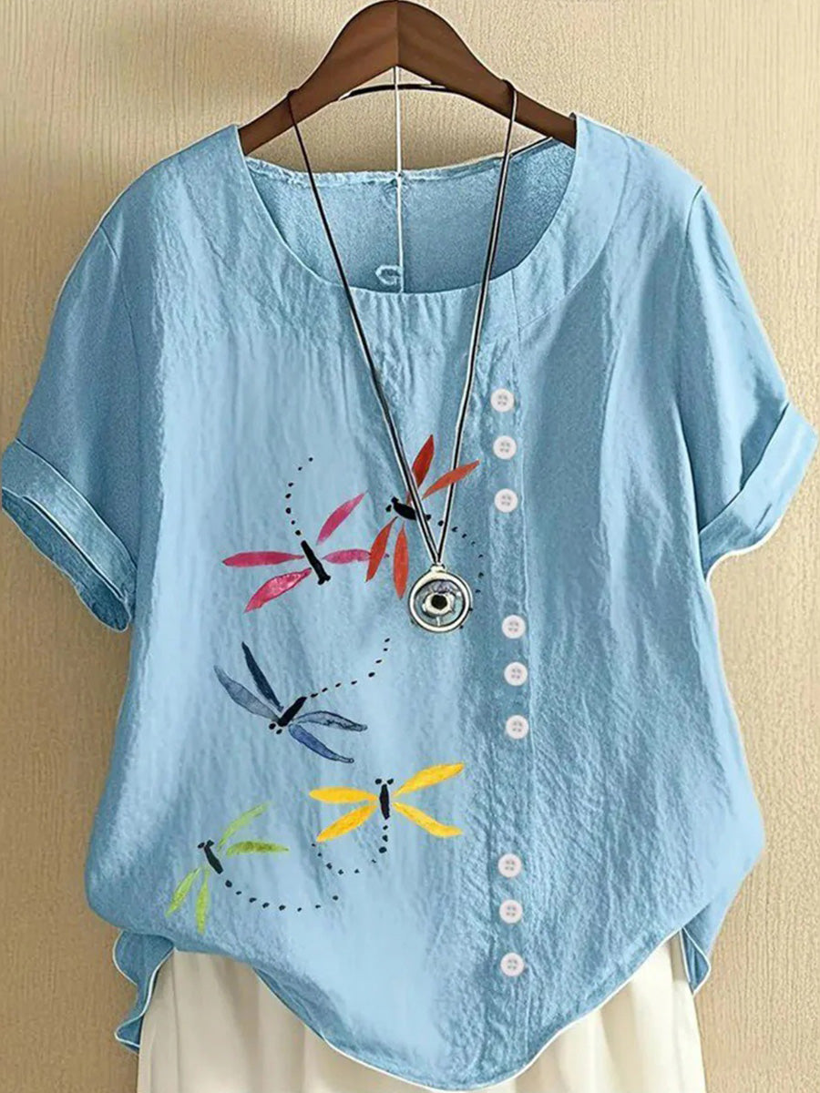 Blue Round Neck Short Sleeve Top