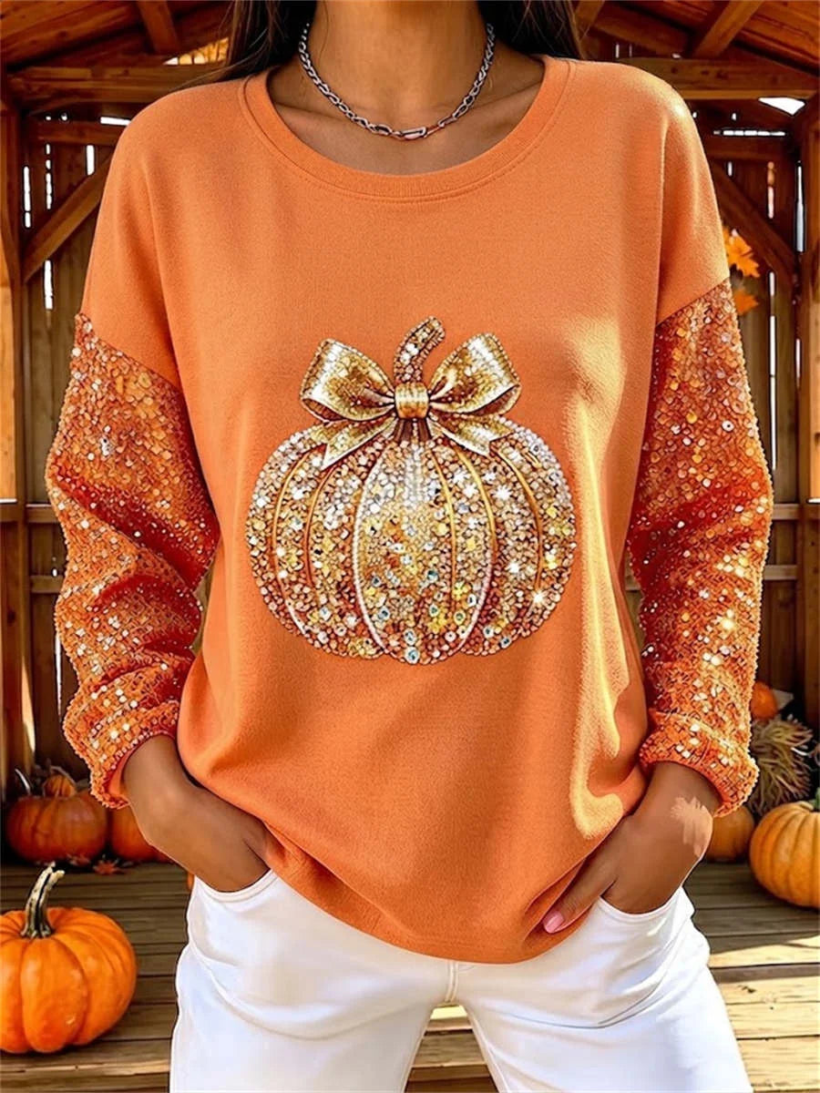 Casual Halloween Crew Neck Long Sleeve Sweatshirt