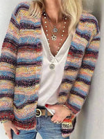 Casual Colorful Long Sleeve Striped Cardigan