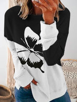 MulticolorCasual Graphic Tops Round Neck Butterfly Printed Long Sleeve Sweatshirt