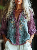 Colour Block Floral Printed Long Sleeve Blouse