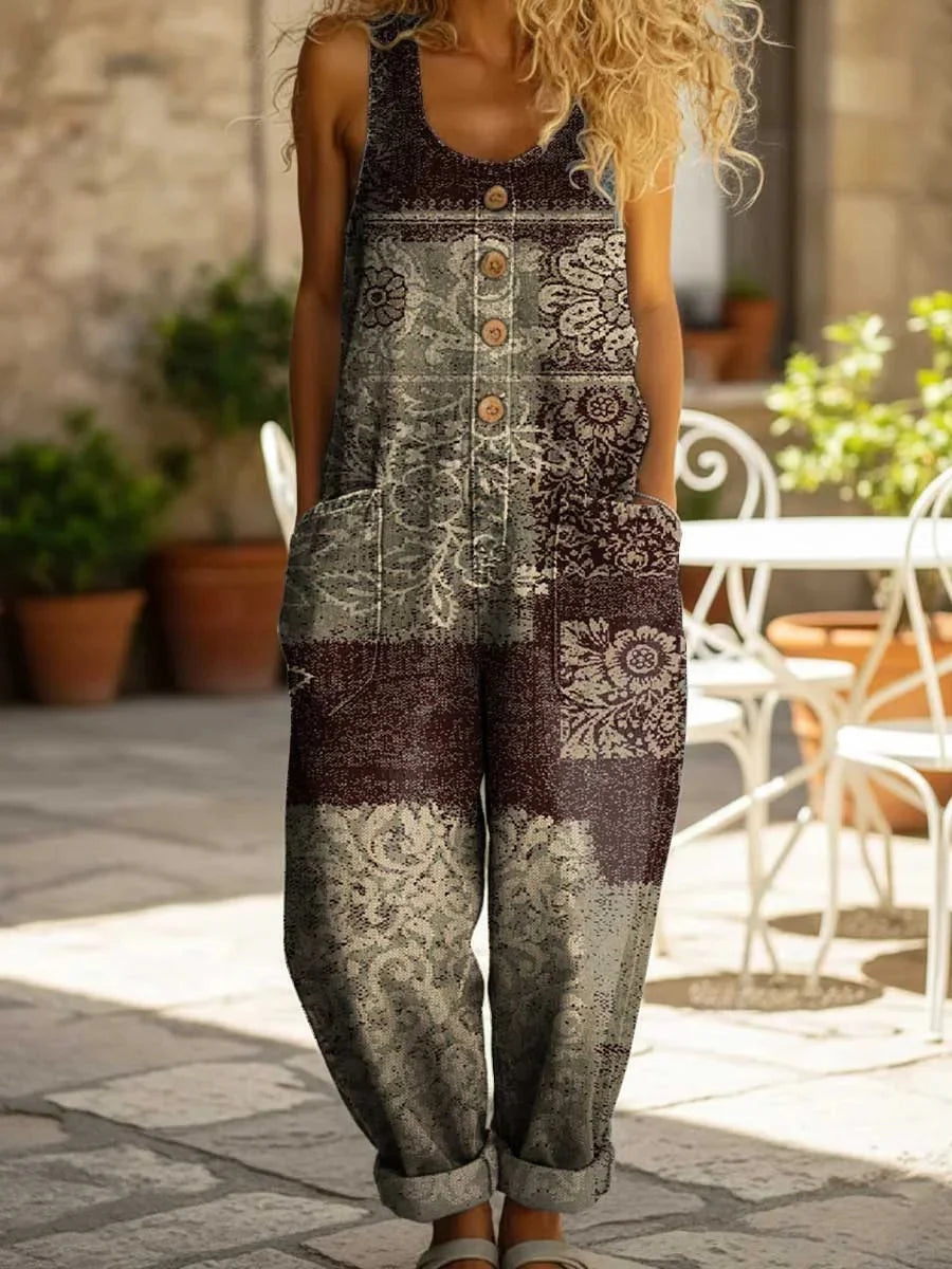 Women's Vintage Ethnic Style Pattern Print Casual Sleeveless Jumpsuit