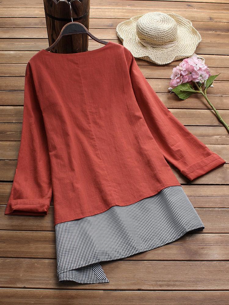 Stripe Patchwork Asymmetrical Long Sleeve Casual Blouse