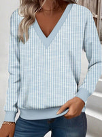 Fresh Long Sleeve Striped Print V-neck Top