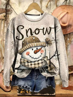 Vintage Snowman Round Neck Long Sleeve Sweatshirt