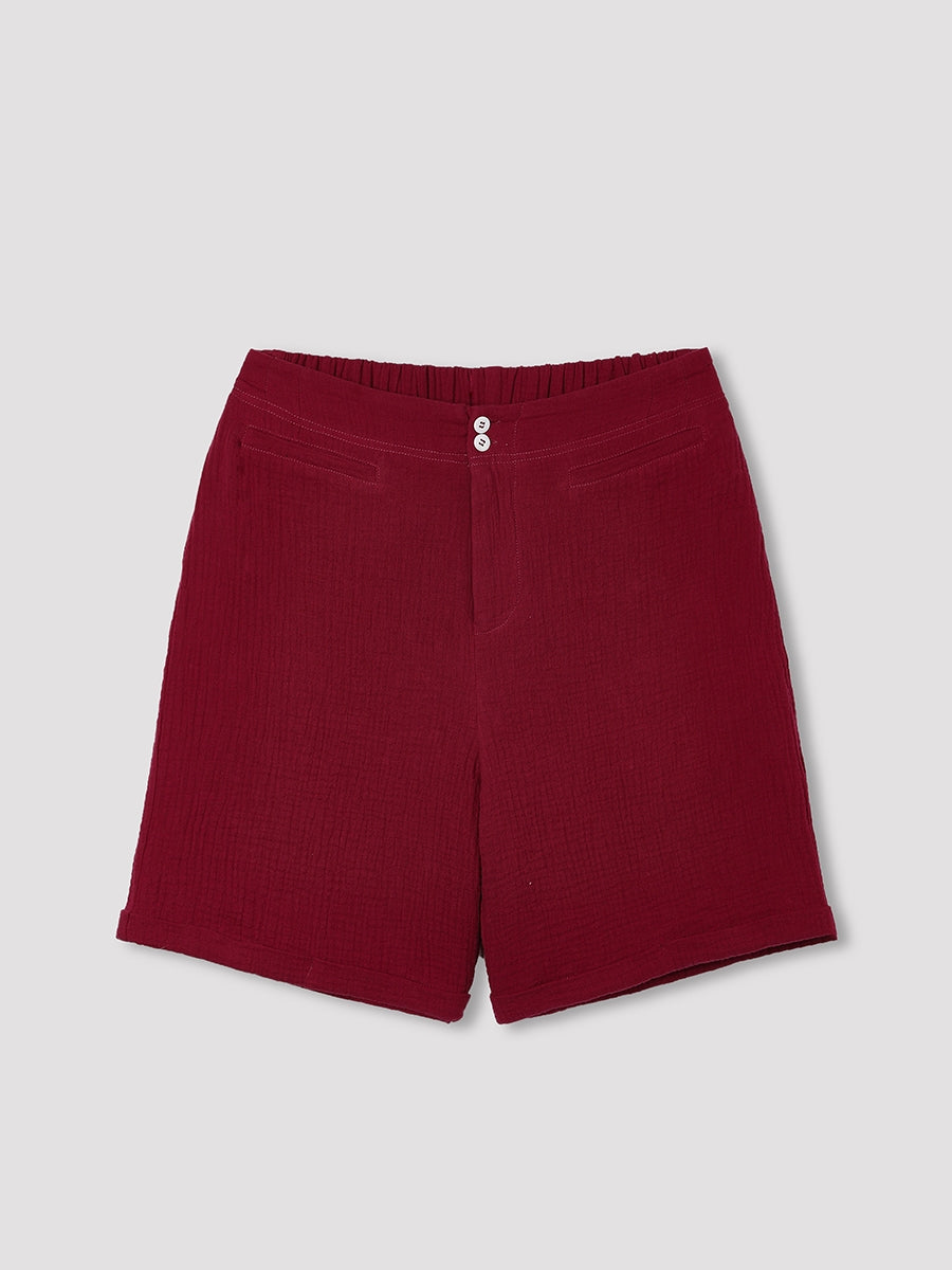 Solid Color Summer Casual Shorts With Buttons