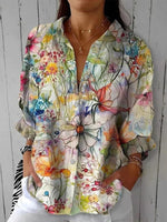 Floral Print Lapel Long Sleeve Shirt