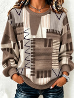 Casual Geometric Crew Neck Long Sleeve Sweatshirt