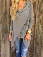 Gray Casual Round Neck Solid Long Sleeve Sweater